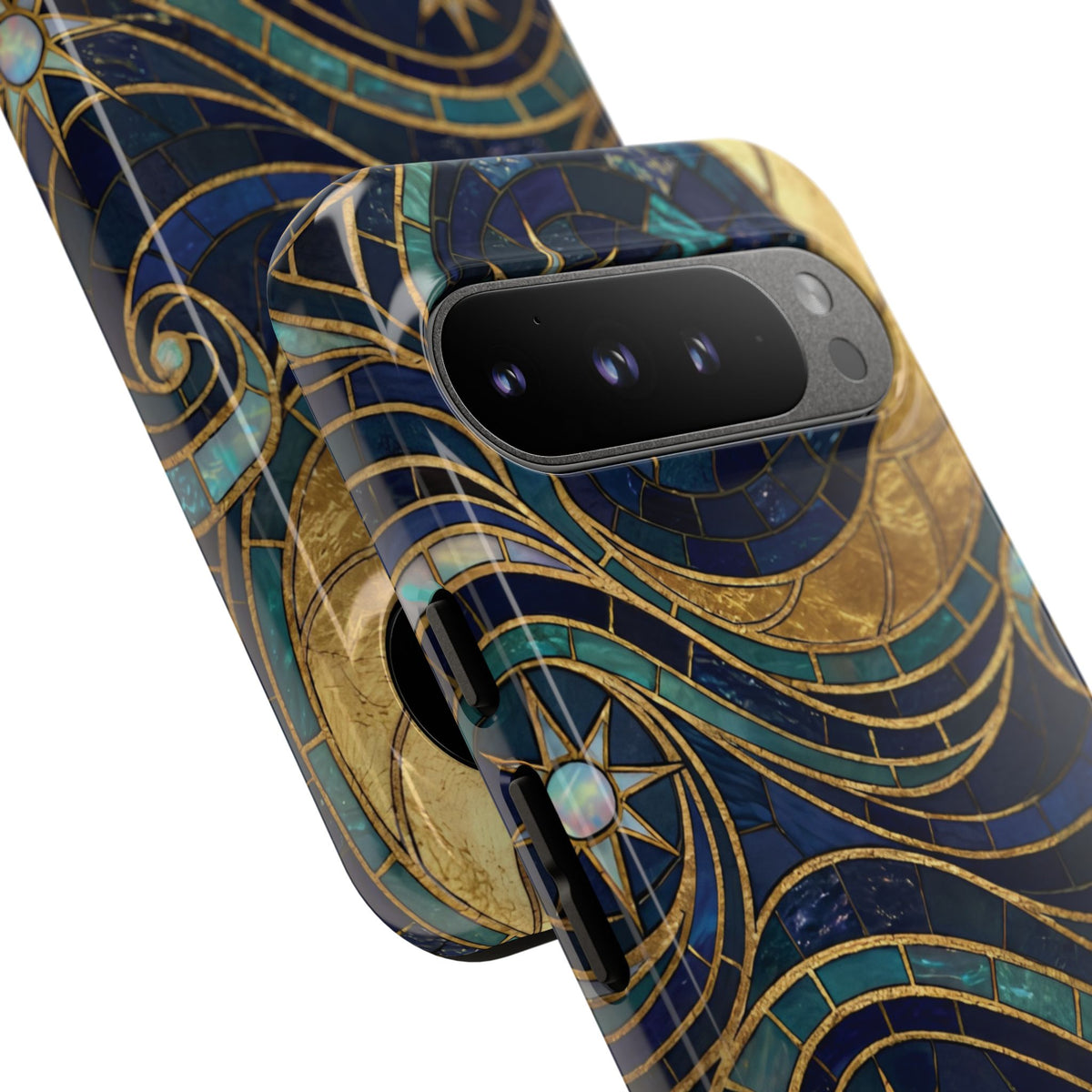 Elegant Navy & Gold Crescent Moon Mosaic Phone Case