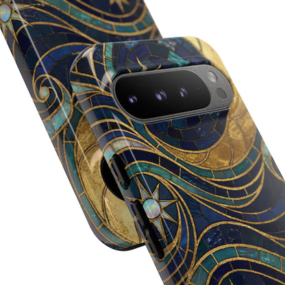 Elegant Navy & Gold Crescent Moon Mosaic Phone Case