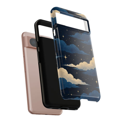 Illustrated Navy Blue Clouds & Stars Phone Case