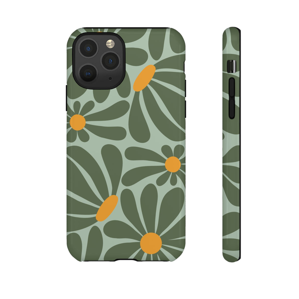 Retro Green Daisy Pattern Phone Case - Green Phone Case - iPhone 11 Pro / Glossy