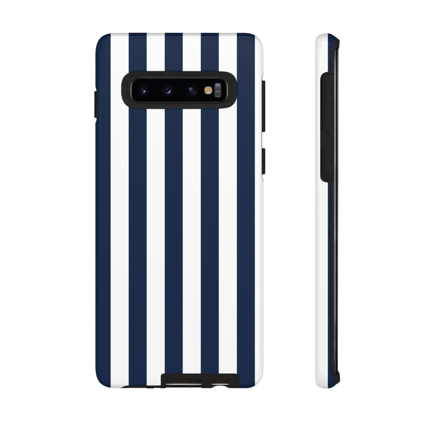 Samsung Galaxy S10 / Glossy Phone Case - Simple Dark Blue & White Stripe Pattern Phone Case