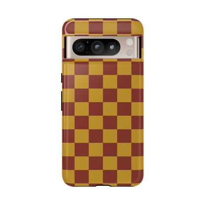Google Pixel 8 Pro / Glossy Phone Case - Trendy Mustard & Burgandy Checked Pattern Phone Case