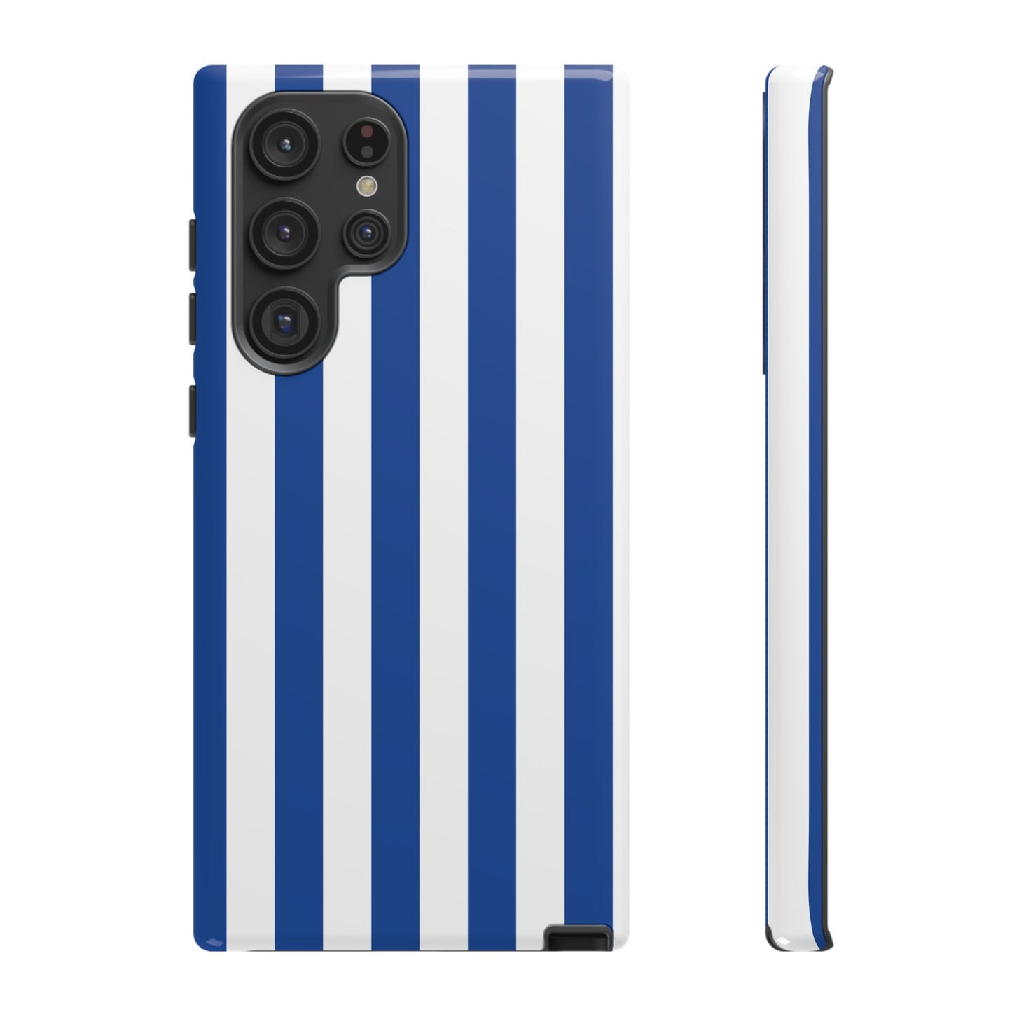 Samsung Galaxy S22 Ultra / Glossy Phone Case - Simple Blue & White Stripe Pattern Phone Case