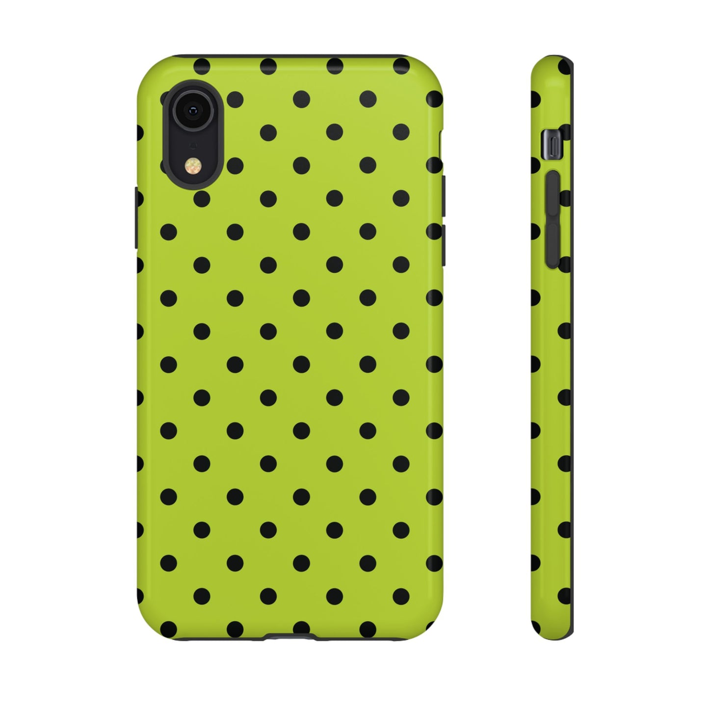 Trendy Neon Lime Green & Black Dot Pattern Phone Case