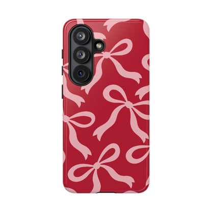 Bold Raspberry Red and Blush Pink Bow Pattern Phone Case - Red Phone Case - Samsung Galaxy S26 / Glossy