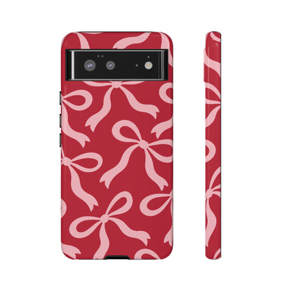 Bold Raspberry Red and Blush Pink Bow Pattern Phone Case - Red Phone Case - Google Pixel 6 / Glossy