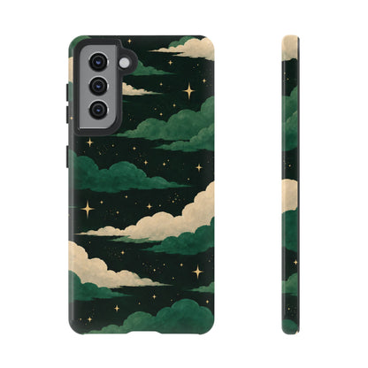Illustrated Emerald Green Clouds & Stars Phone Case