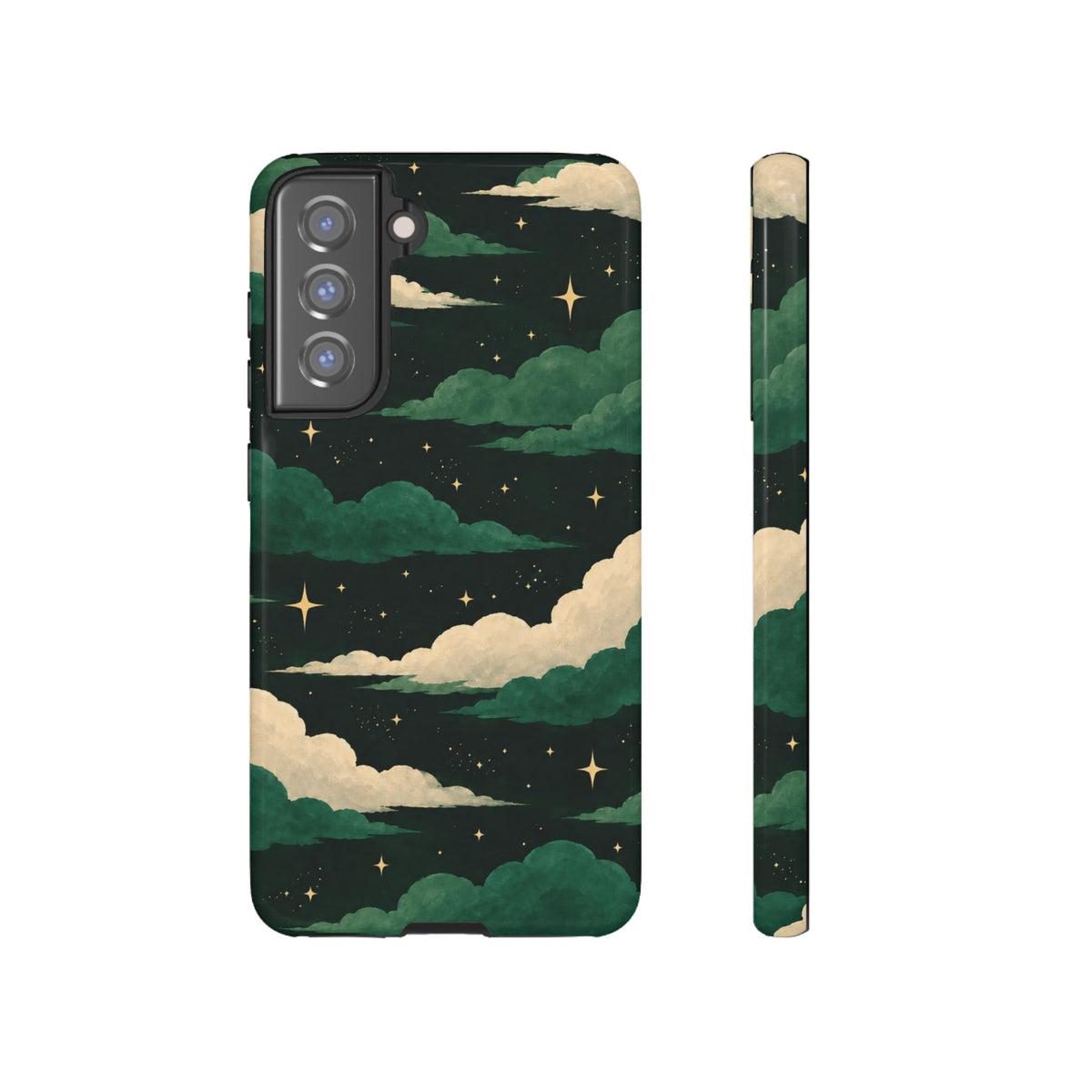 Illustrated Emerald Green Clouds & Stars Phone Case