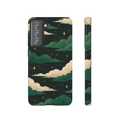 Illustrated Emerald Green Clouds & Stars Phone Case