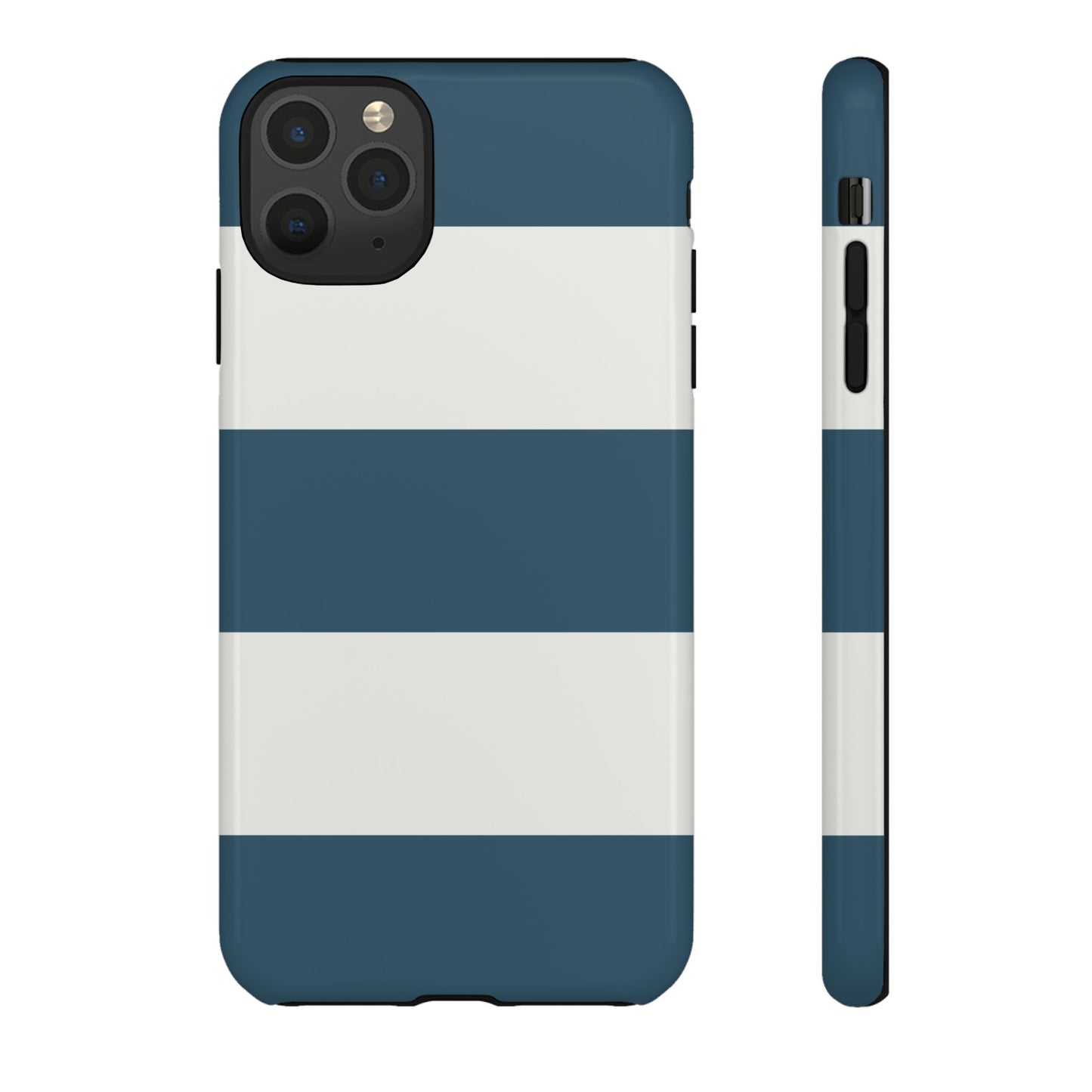 iPhone 11 Pro Max / Glossy Phone Case - Blue & White Horizontal Stripe Pattern Phone Case