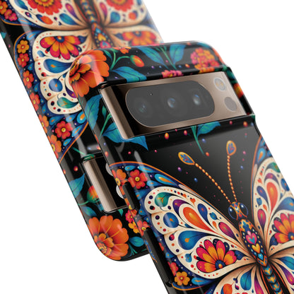 Vibrant Orange and Turquoise Calavera Butterfly Phone Case - Multicolor Phone Case