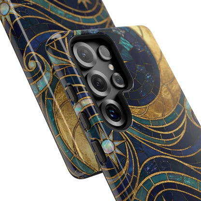 Elegant Navy & Gold Crescent Moon Mosaic Phone Case