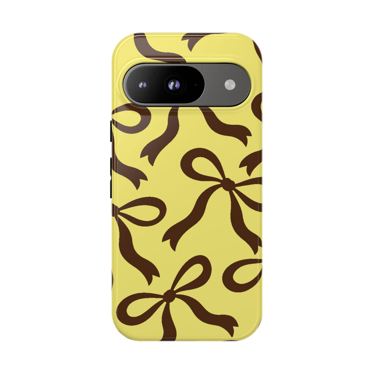 Bold Butter Yellow and Chocolate Brown Bow Pattern Phone Case - Yellow Phone Case - Google Pixel 9 / Glossy