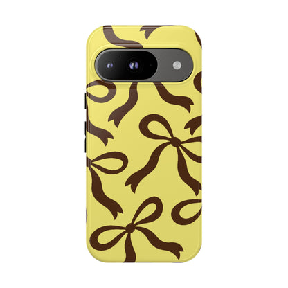 Bold Butter Yellow and Chocolate Brown Bow Pattern Phone Case - Yellow Phone Case - Google Pixel 9 / Glossy