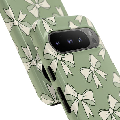 Chic Sage Green Bow Pattern Phone Case