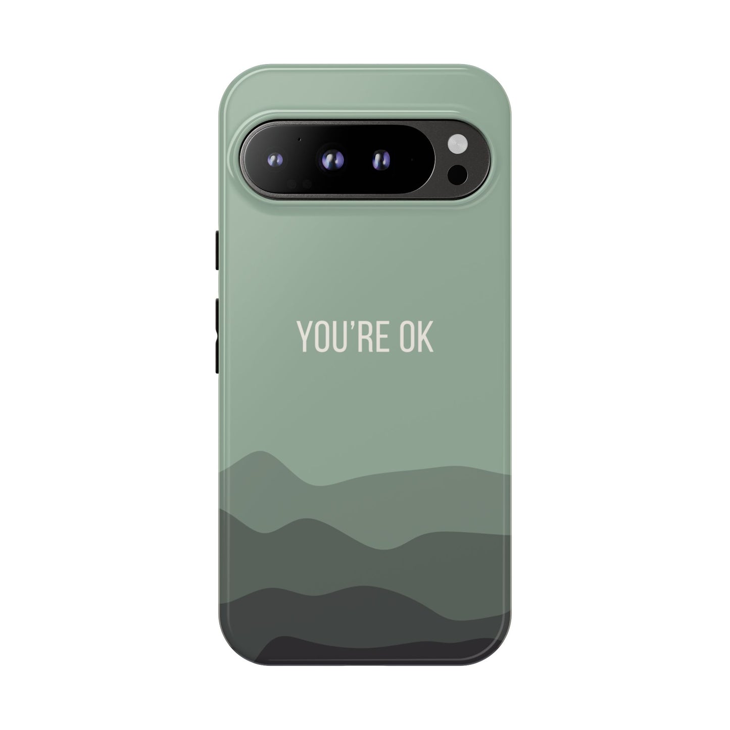 Google Pixel 9 Pro XL / Glossy Phone Case - Minimalist Green Waves ’You’re OK’ Statement Phone Case