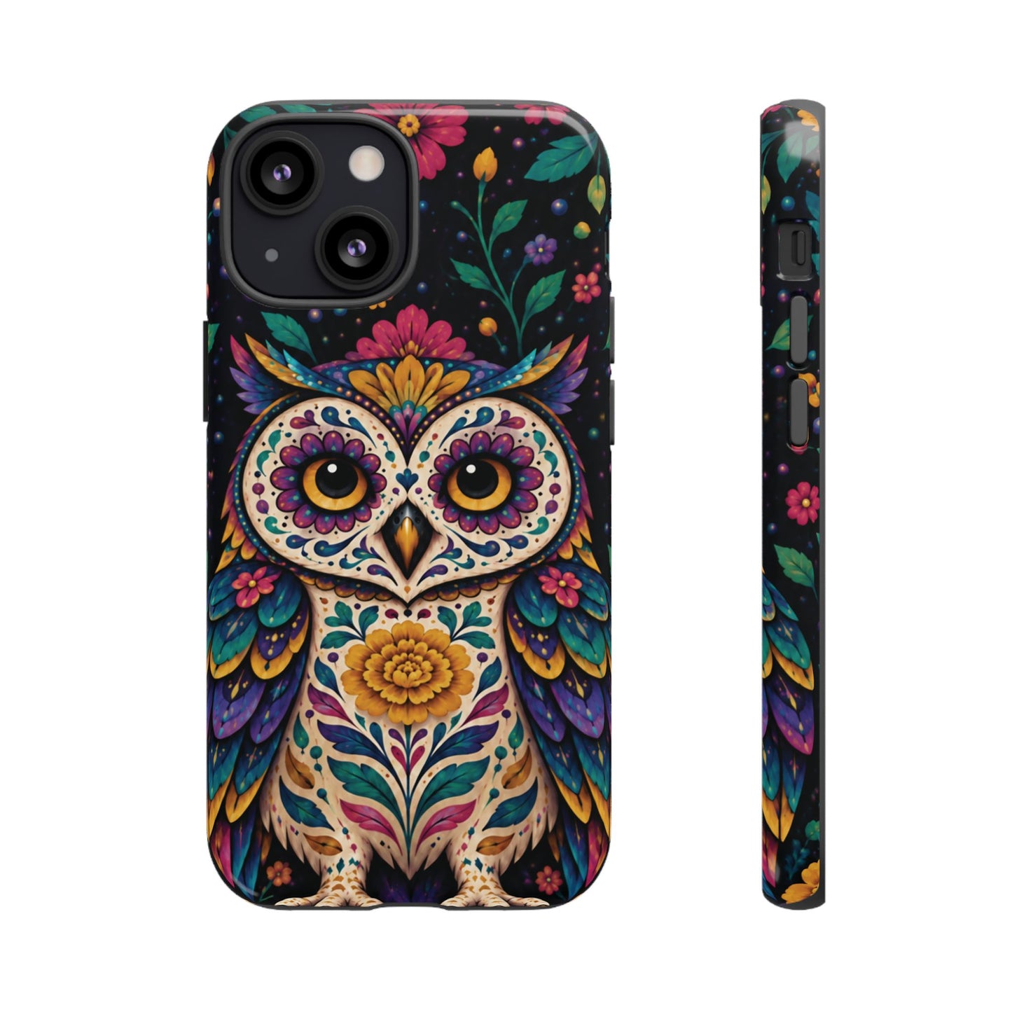 Vibrant Purple and Teal Calavera Owl Phone Case - Multicolor Phone Case - iPhone 13 Mini / Glossy