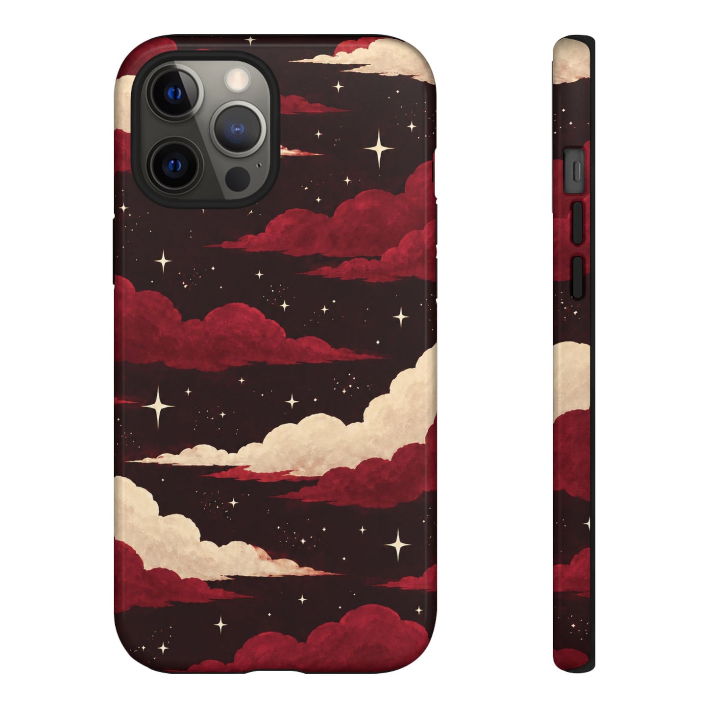Illustrated Crimson Red Clouds & Stars Phone Case