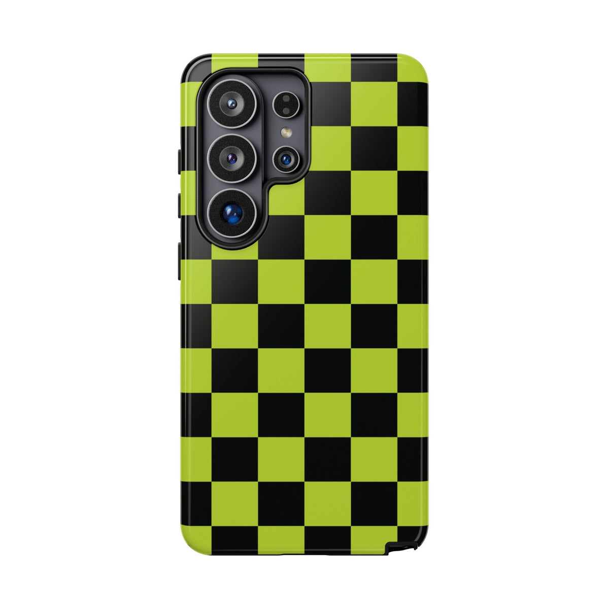 Trendy Neon Lime Green & Black Checked Pattern Phone Case - Green Phone Case - Samsung Galaxy S26 Ultra / Glossy