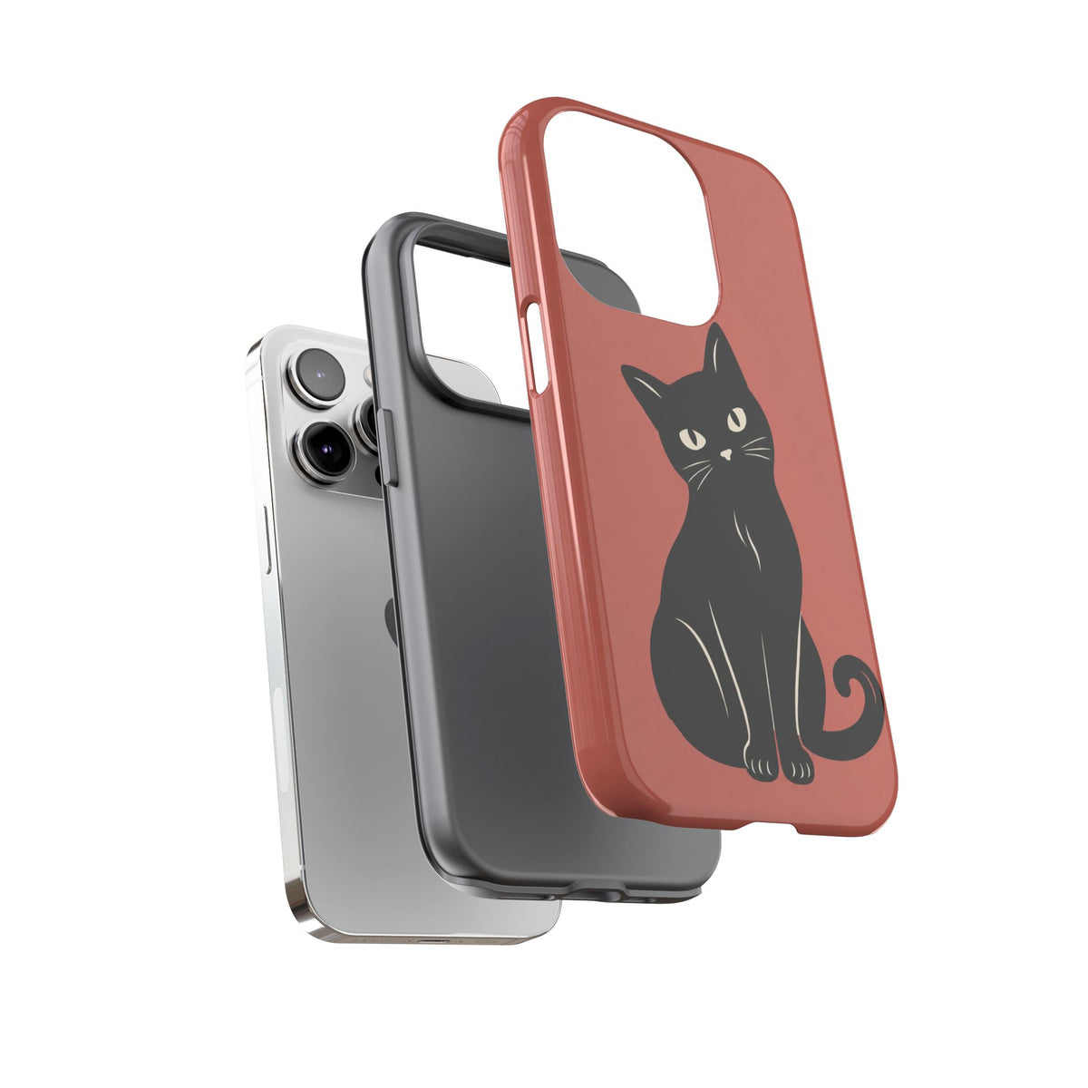 Minimalist Coral Red & Black Cat Phone Case