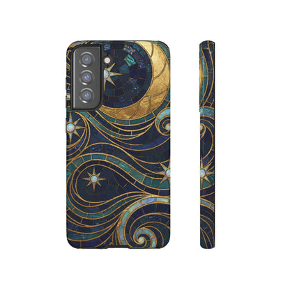 Elegant Navy & Gold Crescent Moon Mosaic Phone Case