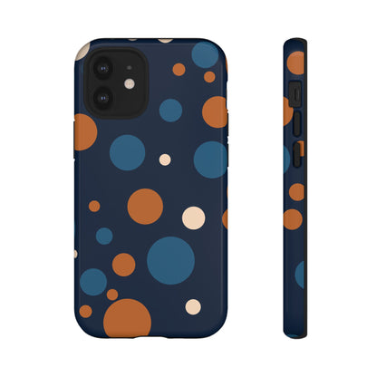 iPhone 12 Mini / Glossy Phone Case - ’Bold Navy Blue & Orange / White Dot Pattern’ Phone Case