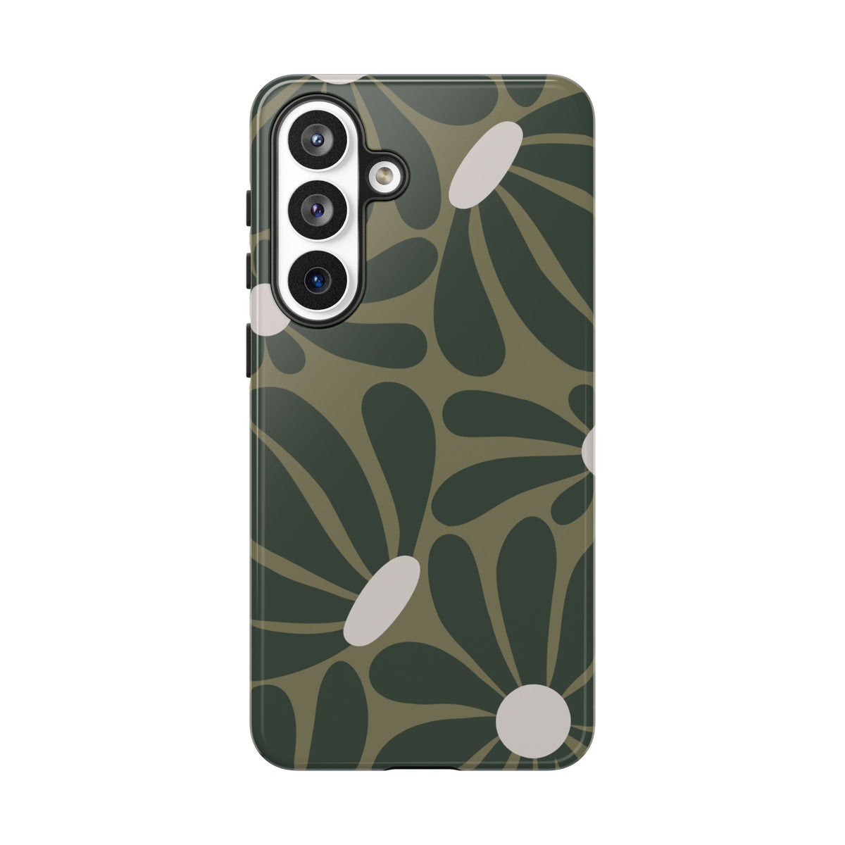 Retro Olive Green Daisy Pattern Phone Case - Green Phone Case - Samsung Galaxy S26 Plus / Glossy