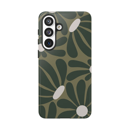 Retro Olive Green Daisy Pattern Phone Case - Green Phone Case - Samsung Galaxy S26 Plus / Glossy