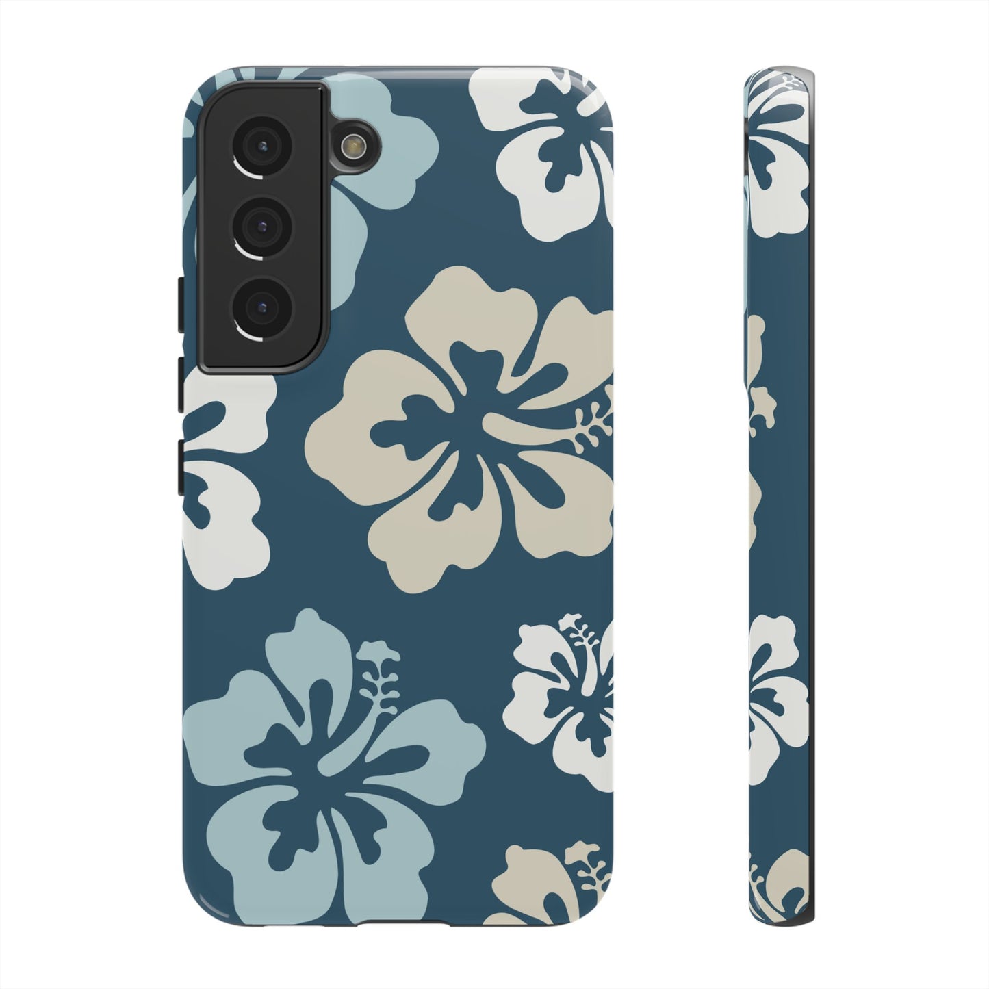Samsung Galaxy S22 / Glossy Phone Case - ’Blue Hibiscus Retro Pattern #1’ Phone Case
