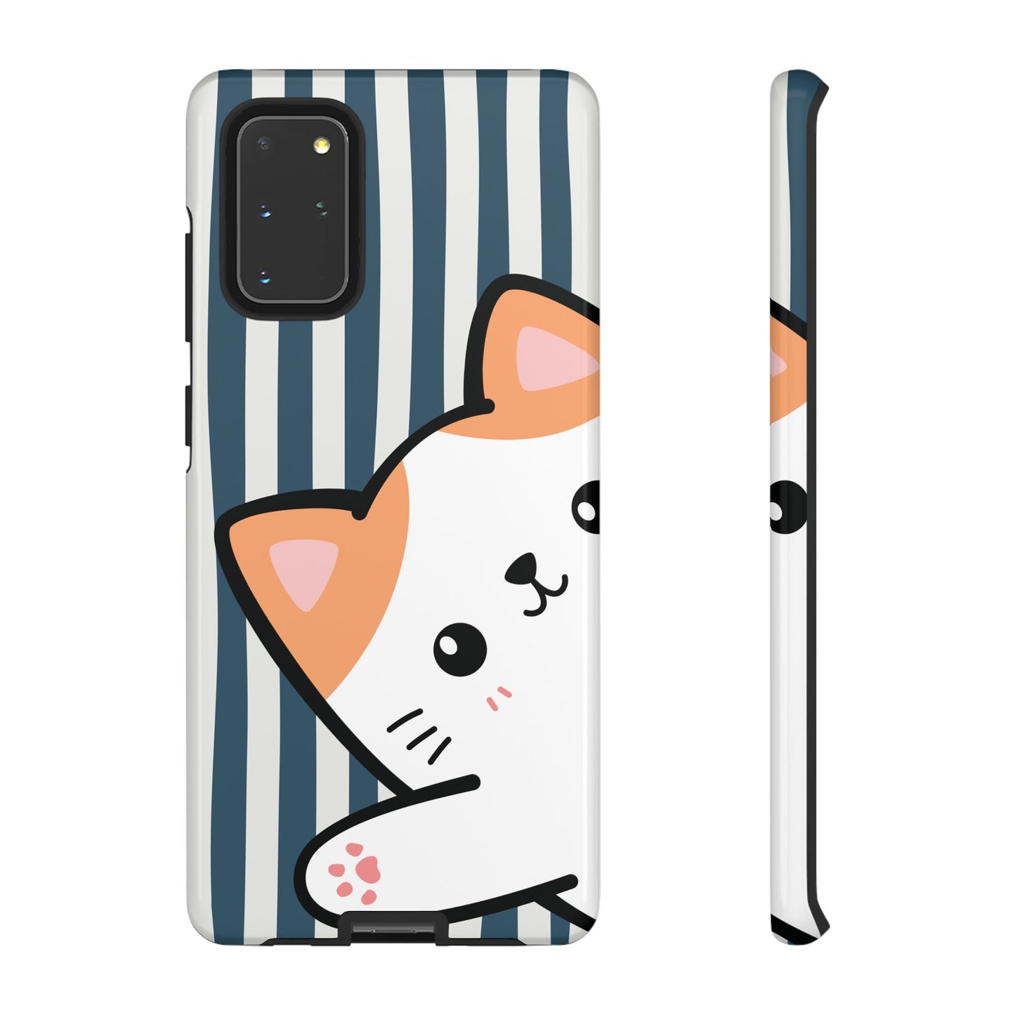 Playful Peakaboo Cat with Blue Stripe Pattern Phone Case - Blue Phone Case - Samsung Galaxy S20+ / Glossy