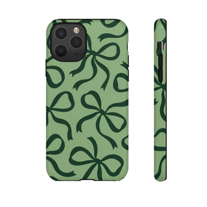 Bold Sage Green and Forest Green Bow Pattern Phone Case
