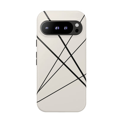 Google Pixel 9 Pro / Glossy Phone Case - Abstract White with Black Lines Phone Case