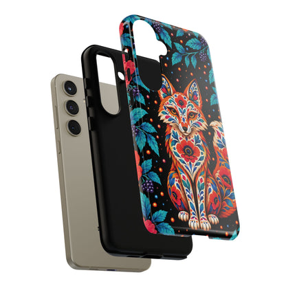 Vibrant Orange and Turquoise Calavera Fox Phone Case - Multicolor Phone Case