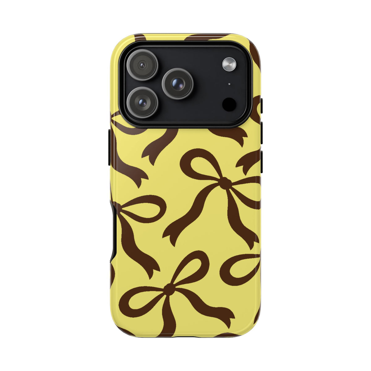 Bold Butter Yellow and Chocolate Brown Bow Pattern Phone Case - Yellow Phone Case - iPhone 18 Pro / Glossy