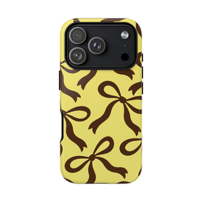 Bold Butter Yellow and Chocolate Brown Bow Pattern Phone Case - Yellow Phone Case - iPhone 18 Pro / Glossy