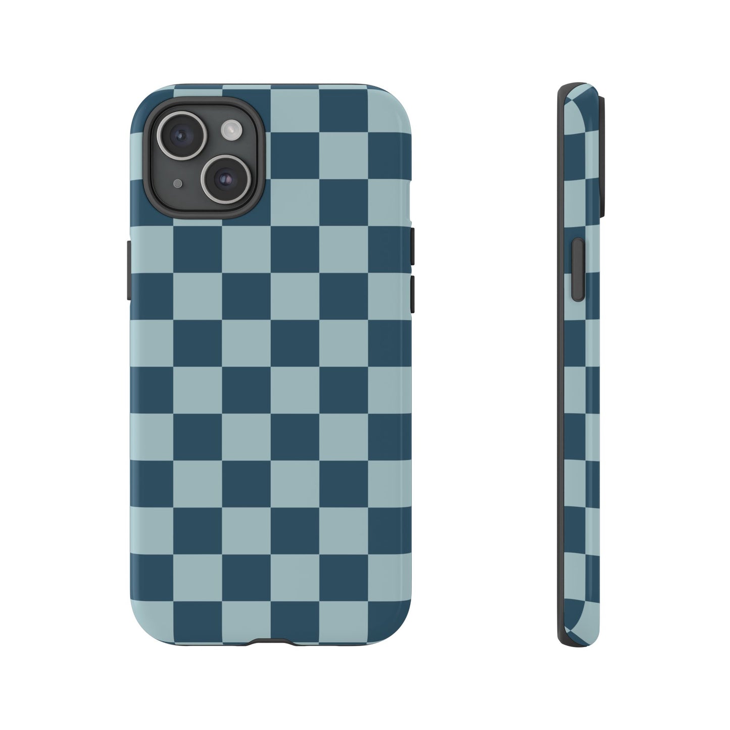 iPhone 15 Plus / Glossy Phone Case - ’Blue Checkered Pattern’ Phone Case