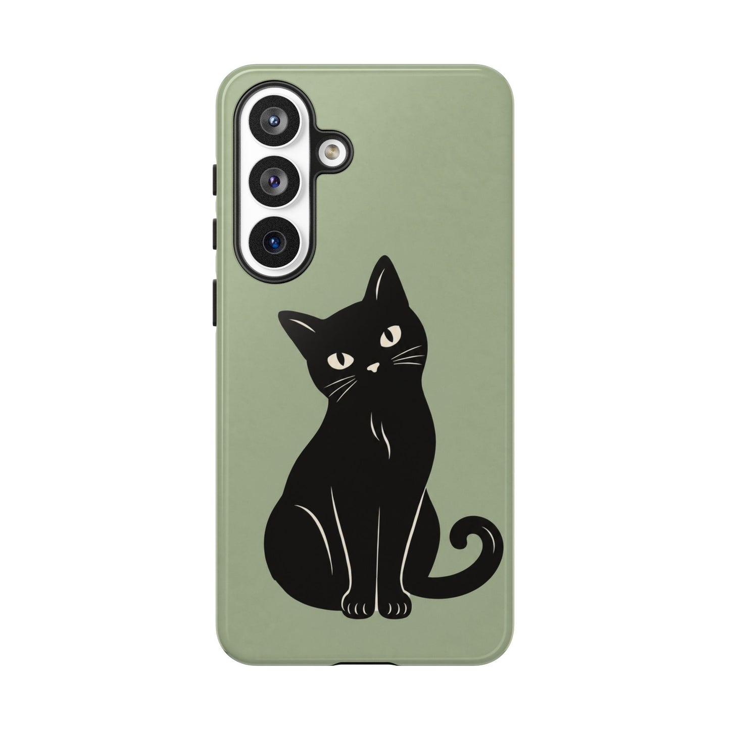 Minimalist Sage Green & Black Cat Phone Case