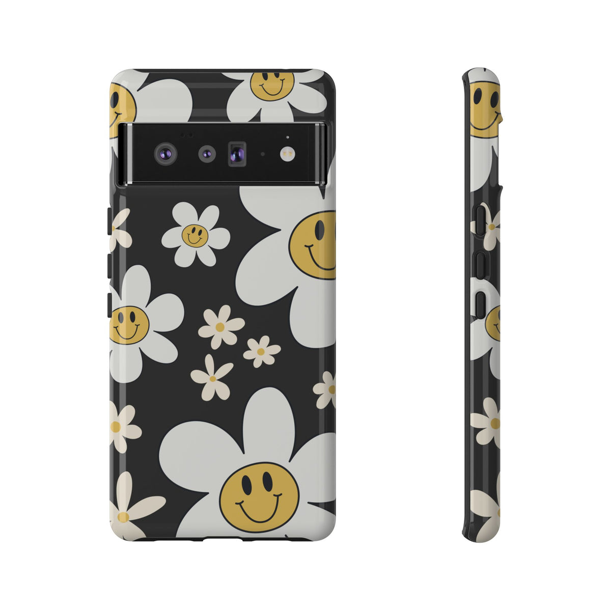 Fun Retro Daisy Pattern with Dark Grey Background Phone Case - Grey Phone Case - Google Pixel 6 Pro / Glossy