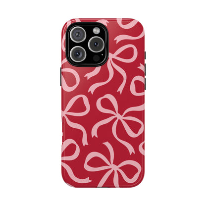 Bold Raspberry Red and Blush Pink Bow Pattern Phone Case