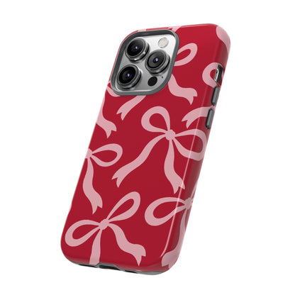 Bold Raspberry Red and Blush Pink Bow Pattern Phone Case - Red Phone Case