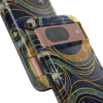 Elegant Navy & Gold Crescent Moon Mosaic Phone Case