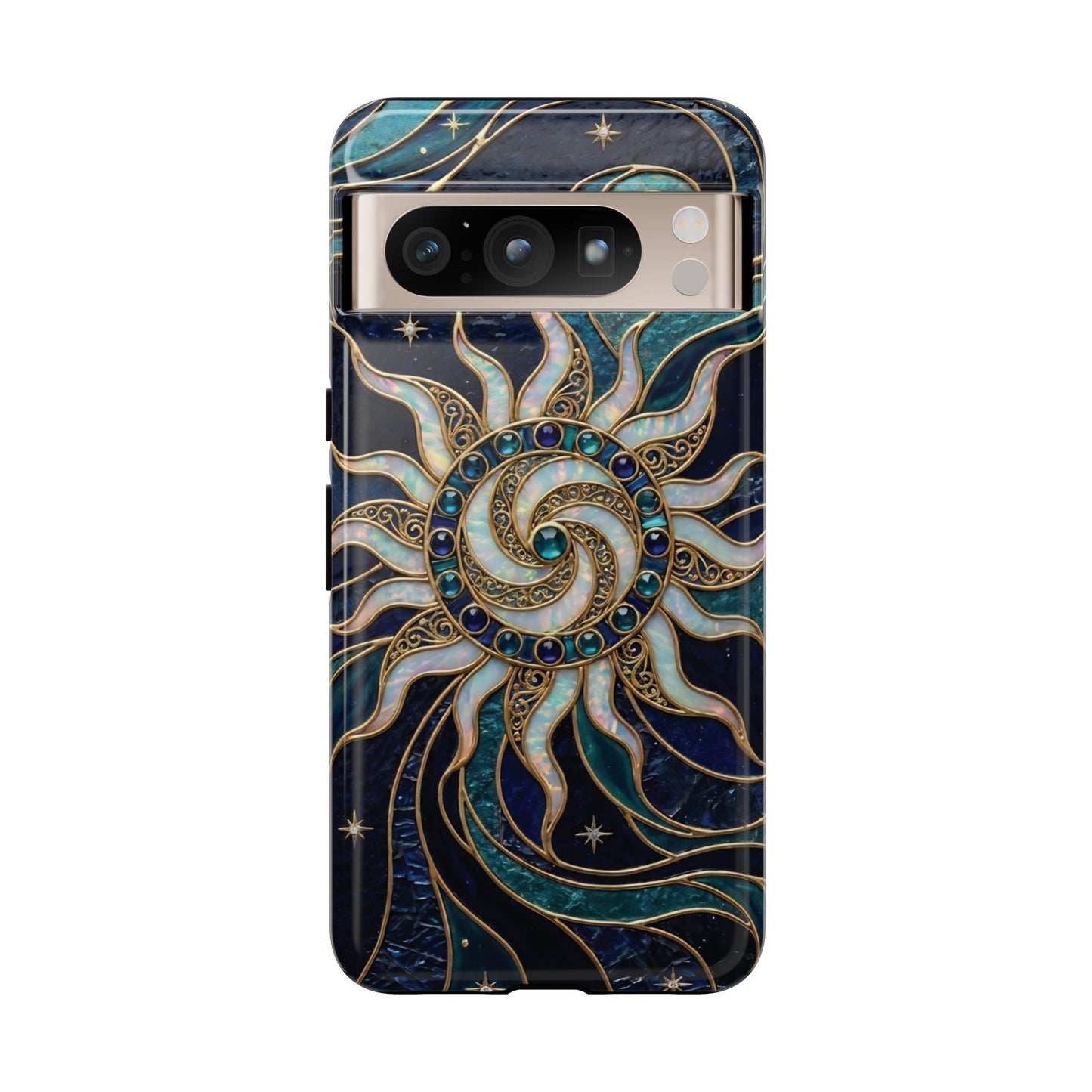 Elegant Teal & Gold Cosmic Sunburst Phone Case