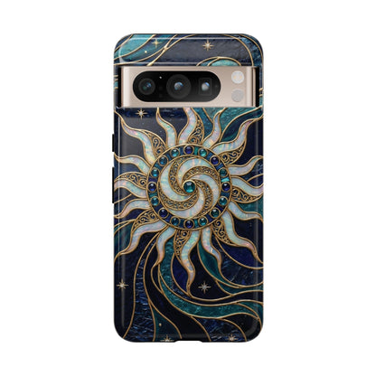 Elegant Teal & Gold Cosmic Sunburst Phone Case