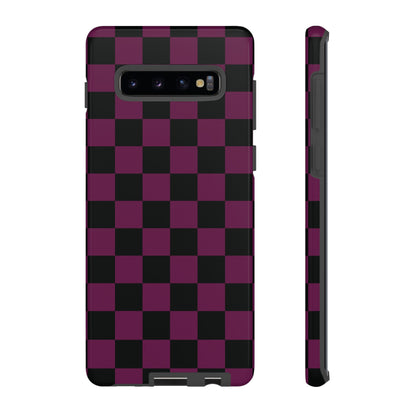 Samsung Galaxy S10 Plus / Glossy Phone Case - Trendy Plum & Black Checked Pattern Phone Case
