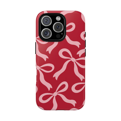 Bold Raspberry Red and Blush Pink Bow Pattern Phone Case - Red Phone Case - iPhone 16 Pro / Glossy