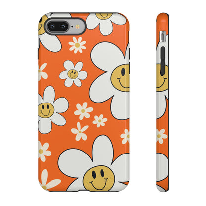 Fun Retro Daisy Pattern with Orange Background Phone Case - Orange Phone Case - iPhone 8 Plus / Glossy