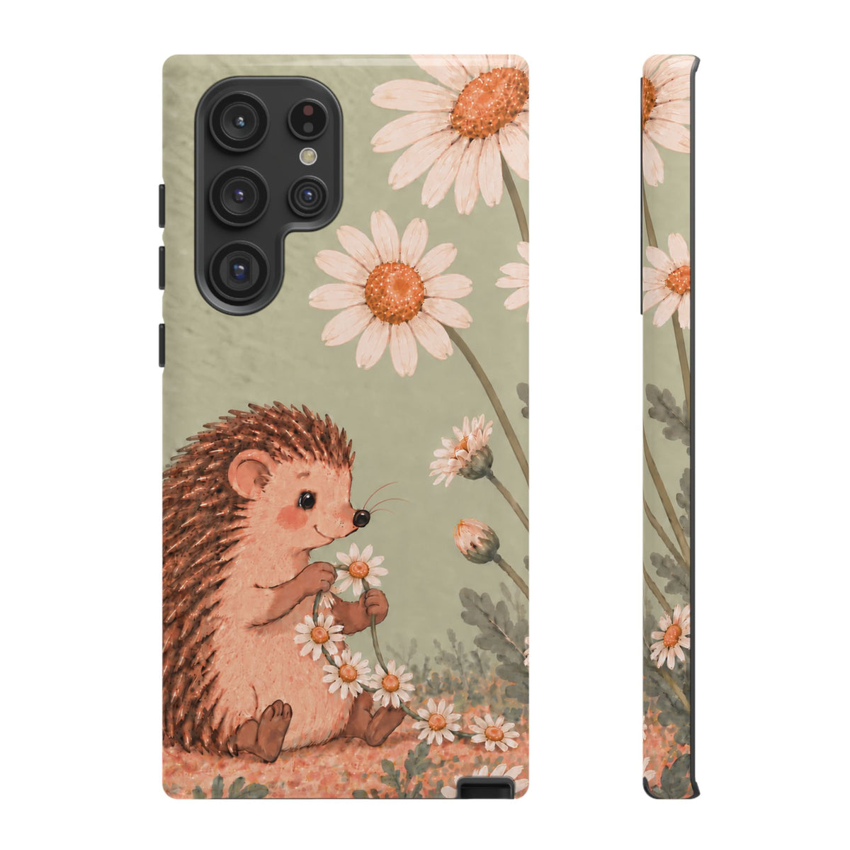 Whimsical Sage Green Hedgehog and Daisy Chain Phone Case - Green Phone Case - Samsung Galaxy S22 Ultra / Glossy