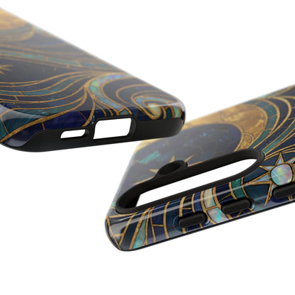 Elegant Navy & Gold Crescent Moon Mosaic Phone Case