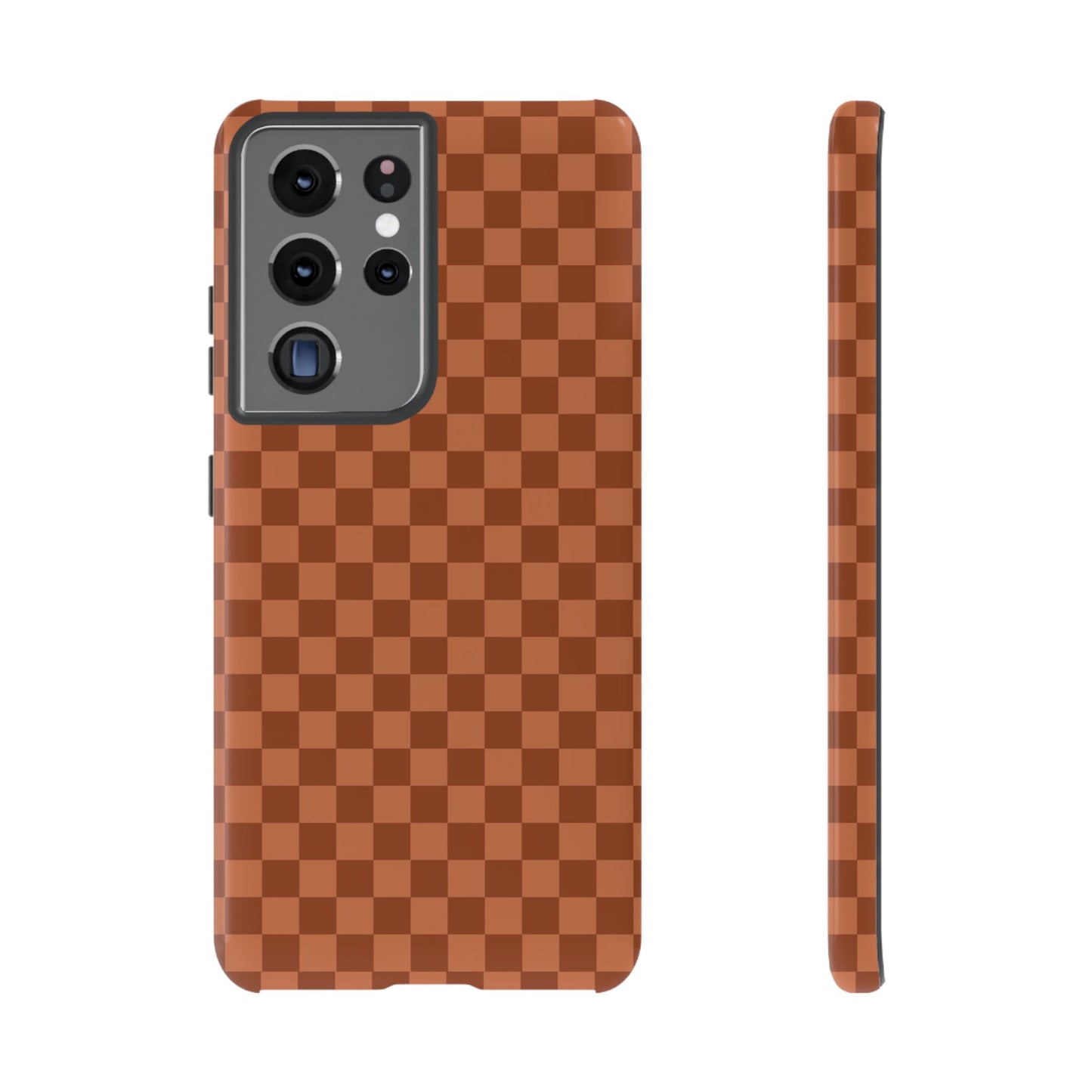 Samsung Galaxy S21 Ultra / Glossy Phone Case - ’Bold Brown Checkered Pattern’ Phone Case