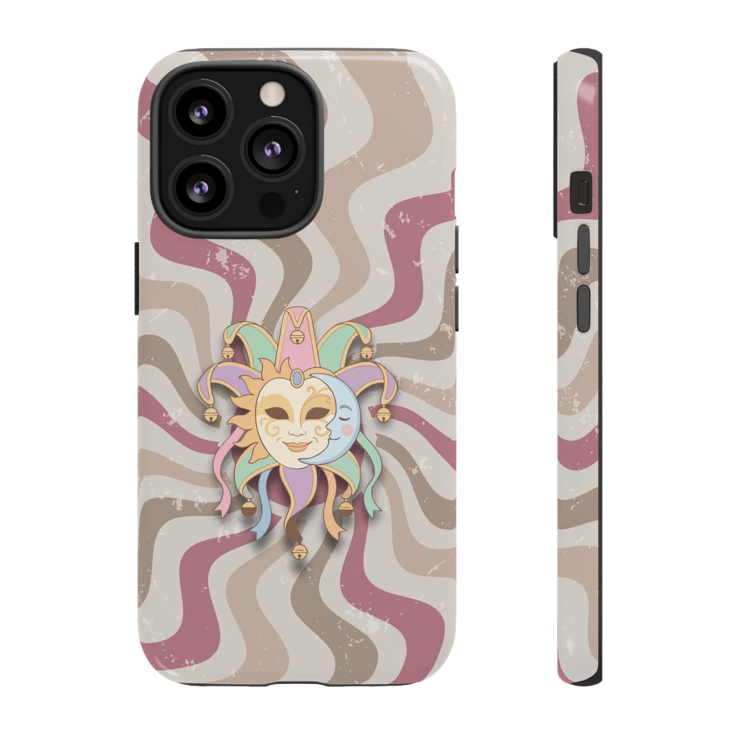 Sun & Moon Jester Mask – Pink Retro Wave Phone Case - Pink Phone Case - iPhone 13 Pro / Glossy